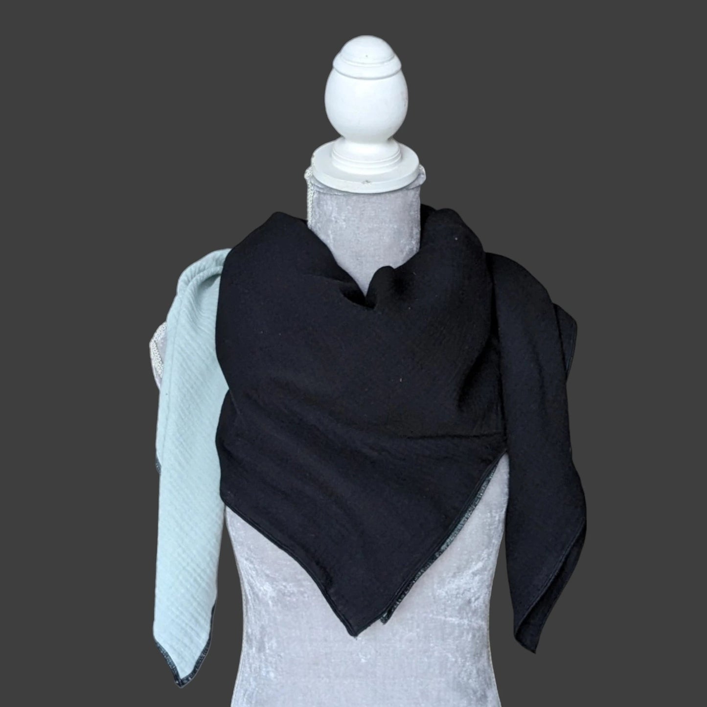 Musselin Halstuch Damen - Mint-Schwarz - Traum Tuch