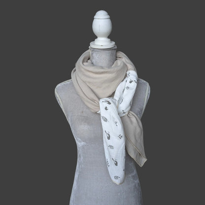 Musselin Halstuch - Vögel-Beige