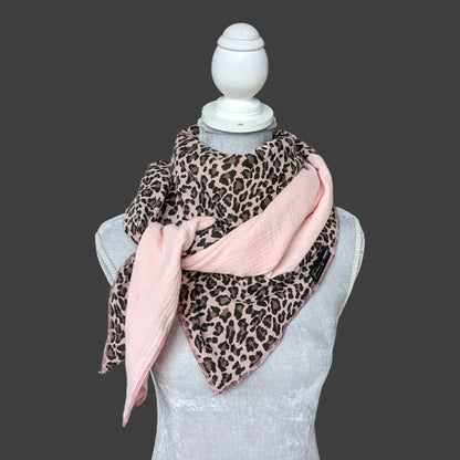 Musselin Halstuch - leicht Rosa-Leo schwarz