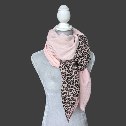 Musselin Halstuch - leicht Rosa-Leo schwarz