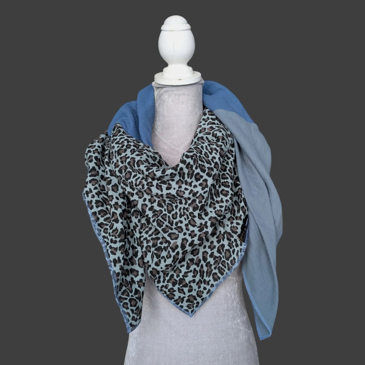 Musselin Halstuch - Leo Mint-Blau-Stahlblau