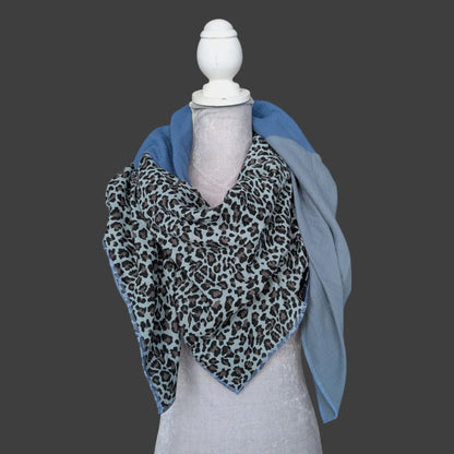 Musselin Halstuch - Leo Mint-Blau-Stahlblau