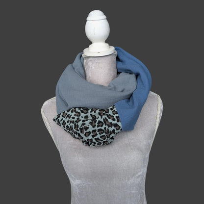 Musselin Halstuch - Leo Mint-Blau-Stahlblau