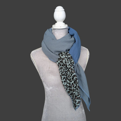 Musselin Halstuch - Leo Mint-Blau-Stahlblau