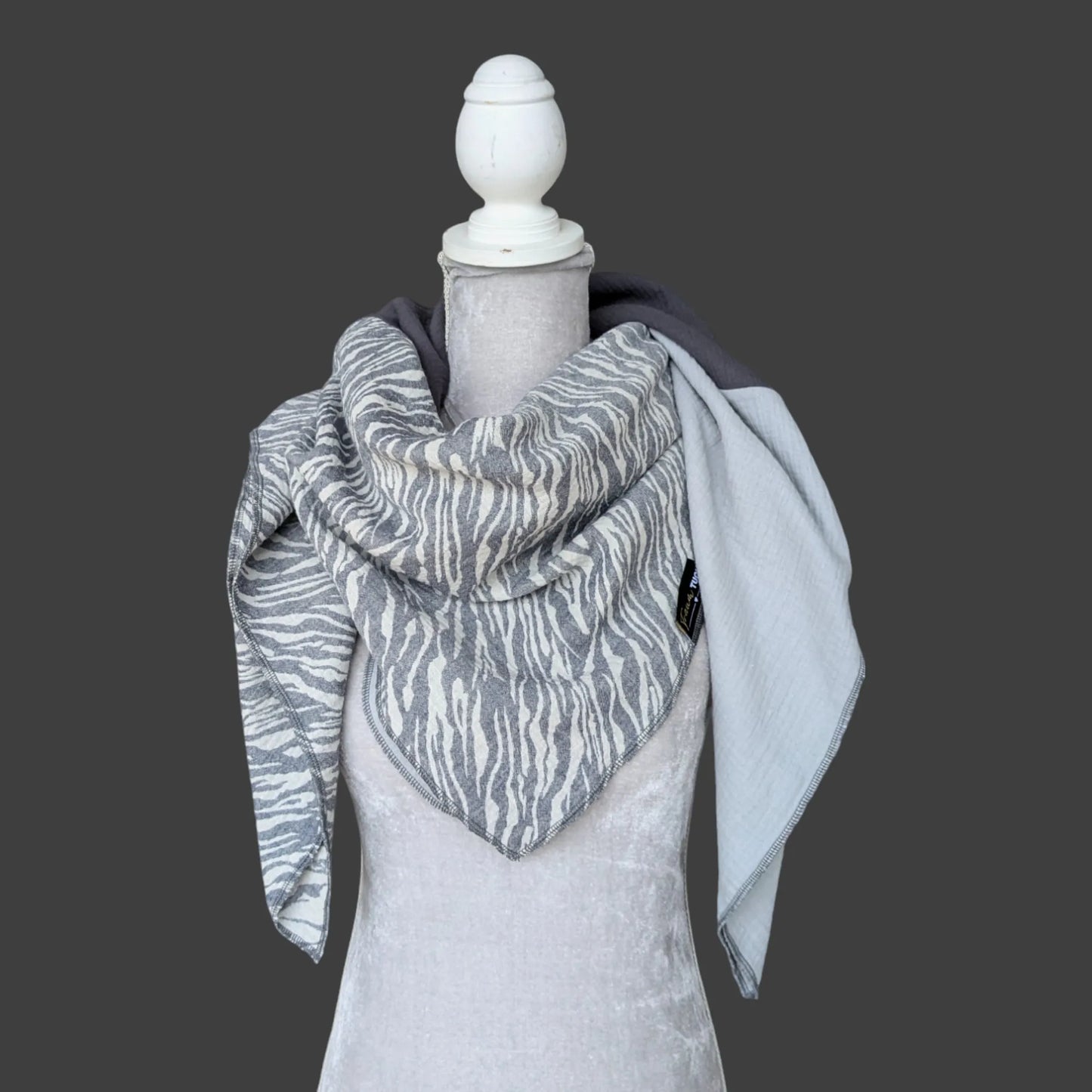 Musselin Halstuch - Zebra Blau-dunkel Grau-hell Grau
