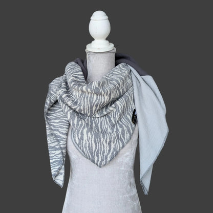 Musselin Halstuch - Zebra Blau-dunkel Grau-hell Grau