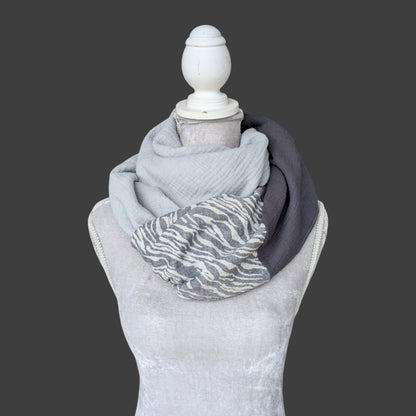 Musselin Halstuch - Zebra Blau-dunkel Grau-hell Grau