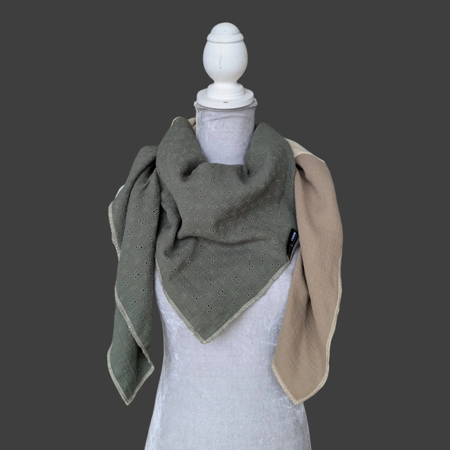 Musselin Halstuch - Khaki bestickt-Beige-Taupe