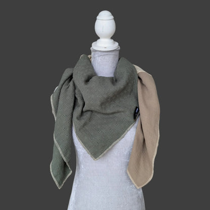 Musselin Halstuch - Khaki bestickt-Beige-Taupe