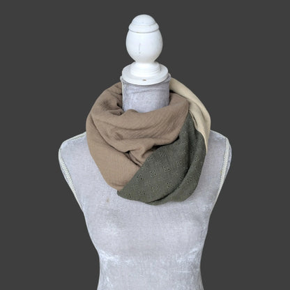 Musselin Halstuch - Khaki bestickt-Beige-Taupe