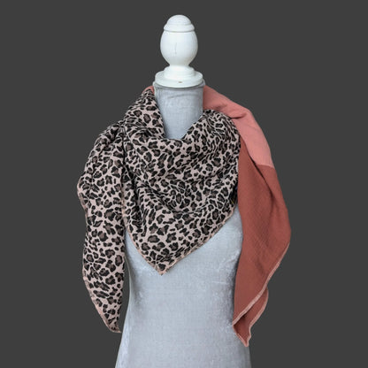 Musselin Halstuch - Leo Schwarz-Coral-Rotes Holz
