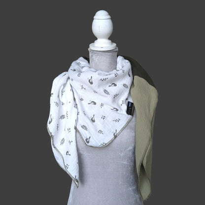 Musselin Halstuch - Vögel-Khaki-Oliv