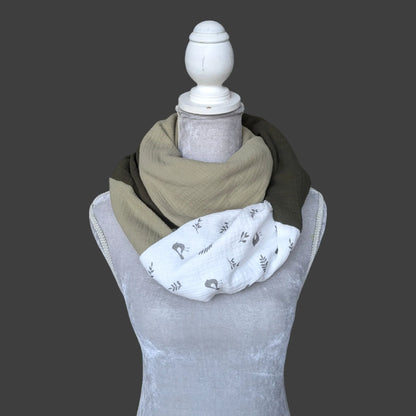 Musselin Halstuch - Vögel-Khaki-Oliv