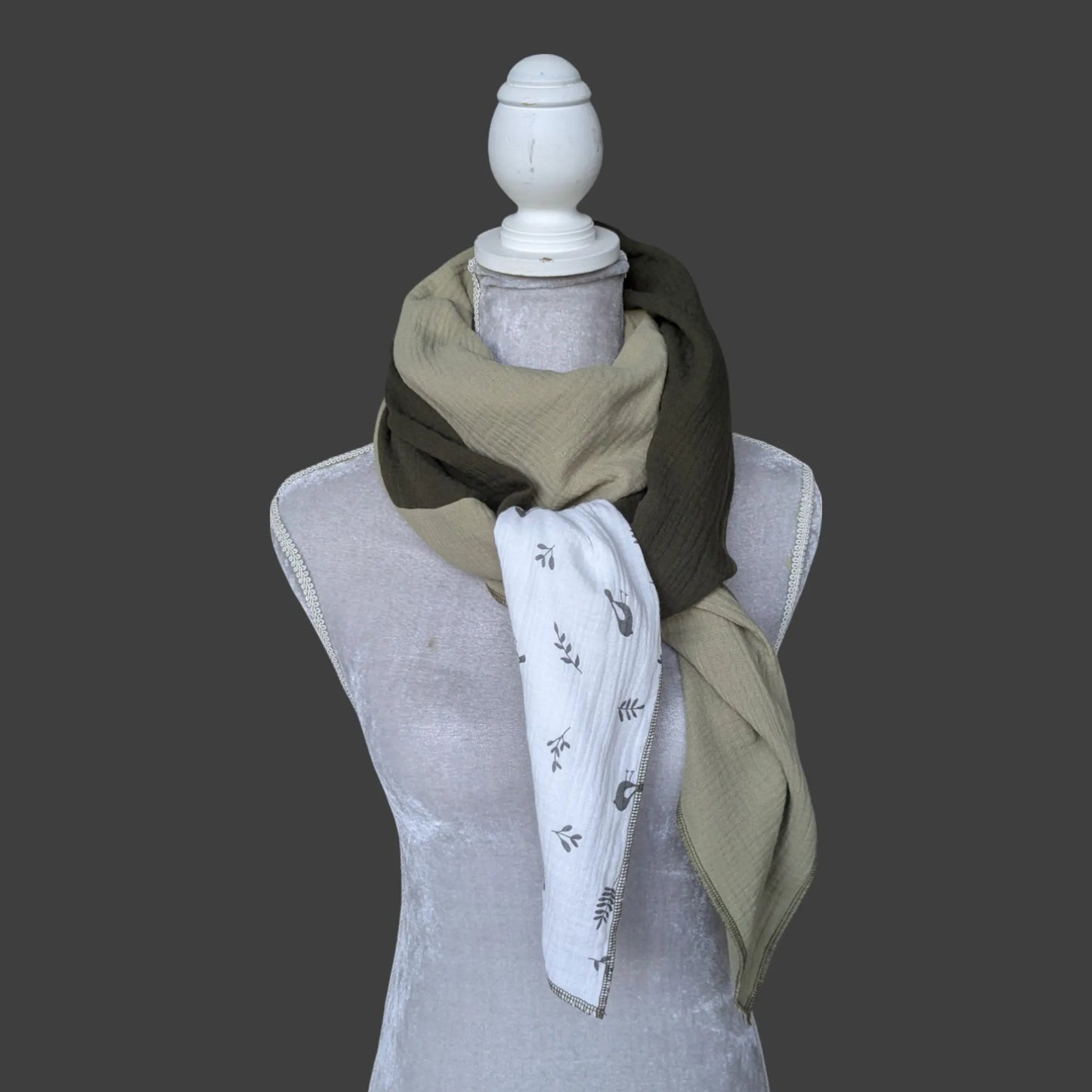 Musselin Halstuch - Vögel-Khaki-Oliv