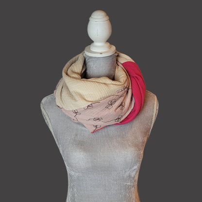 Musselin Halstuch - Blume - beige - fuchsia