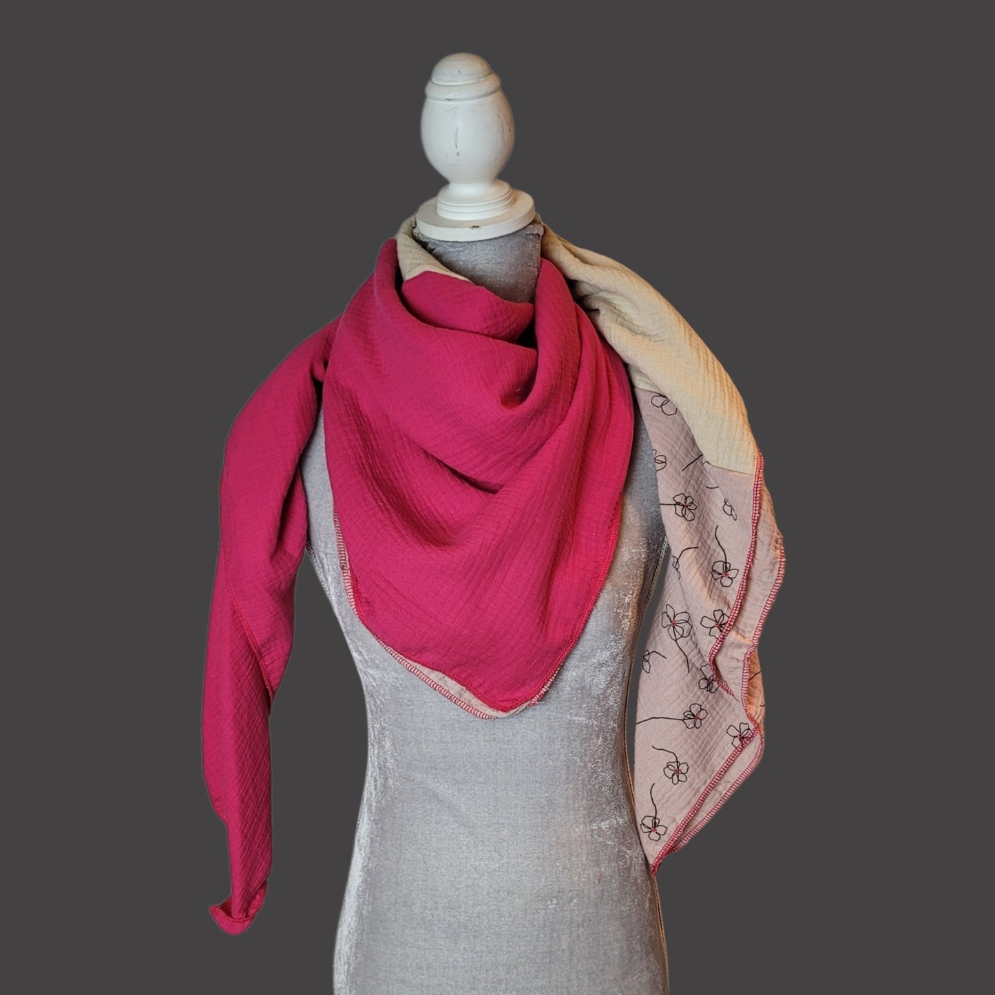 Musselin Halstuch - Blume - beige - fuchsia