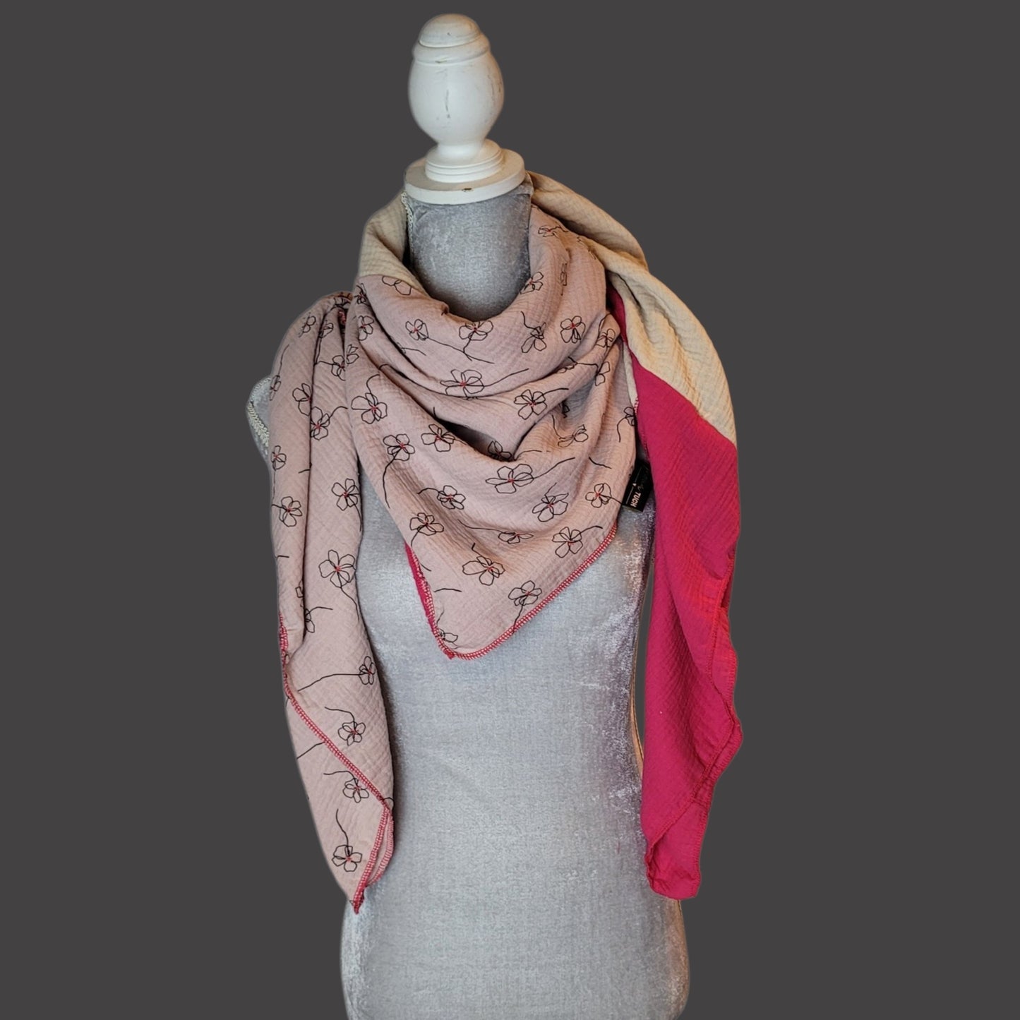 Musselin Halstuch - Blume - beige - fuchsia