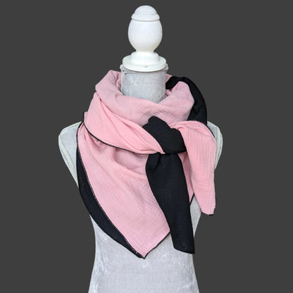 Musselin Halstuch Damen - Baby Rosa-Schwarz - Traum Tuch