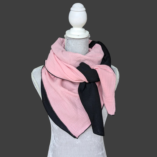Musselin Halstuch Damen - Baby Rosa-Schwarz - Traum Tuch