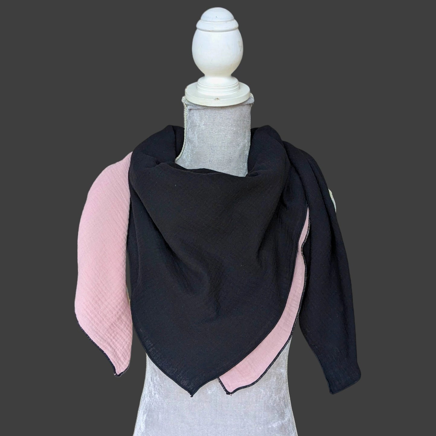 Musselin Halstuch Damen - Hell Altrosa-Schwarz - Traum Tuch