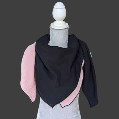 Musselin Halstuch Damen - Hell Altrosa-Schwarz - Traum Tuch