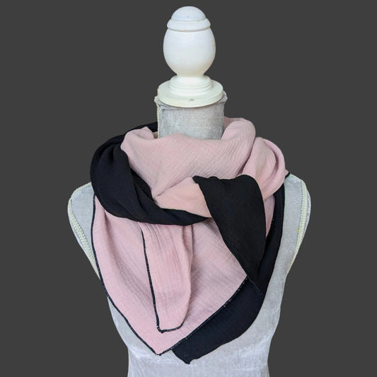 Musselin Halstuch Damen - Hell Altrosa-Schwarz - Traum Tuch