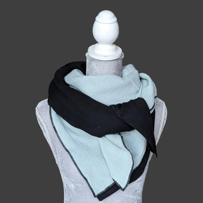 Musselin Halstuch Damen - Mint-Schwarz - Traum Tuch