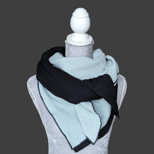 Musselin Halstuch Damen - Mint-Schwarz - Traum Tuch