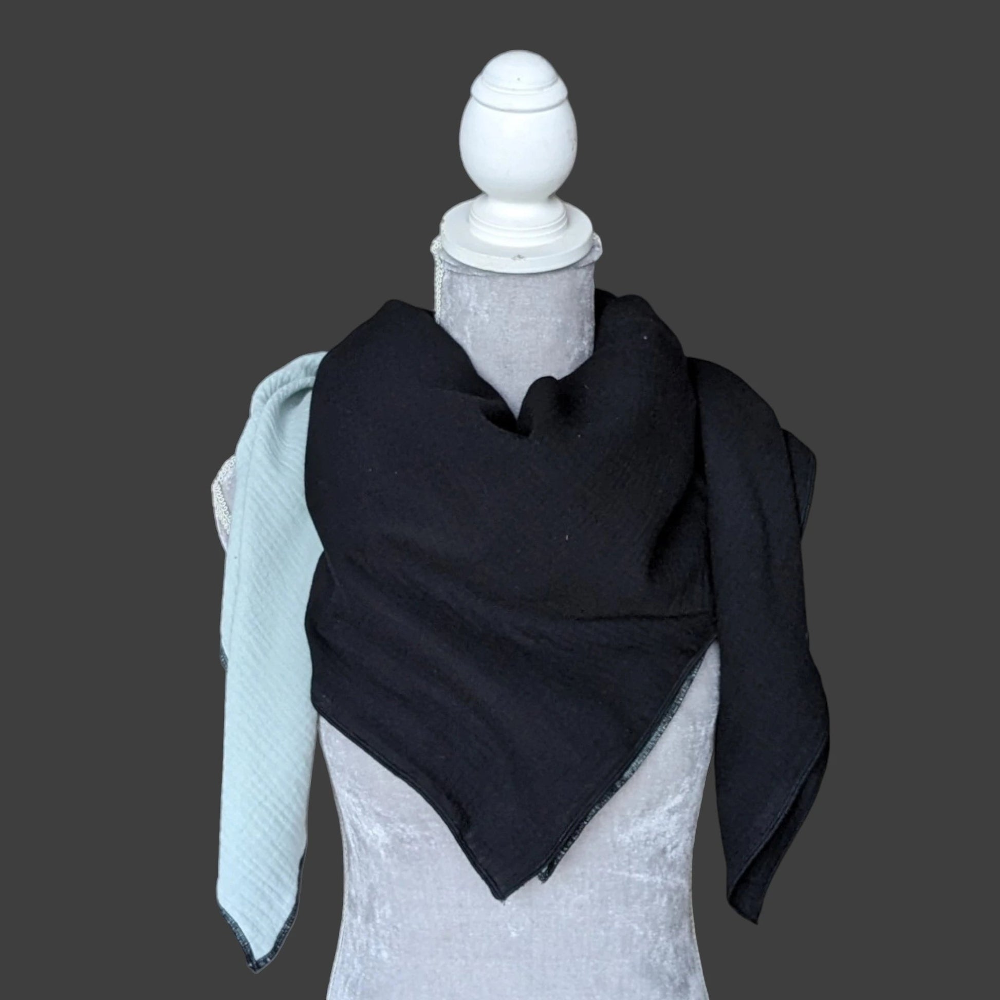 Musselin Halstuch Damen - Mint-Schwarz - Traum Tuch